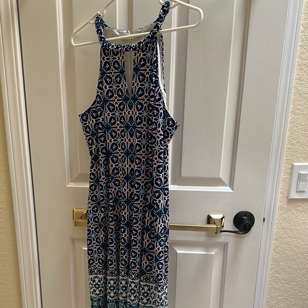 Blue and White Halter Maxi Sundress